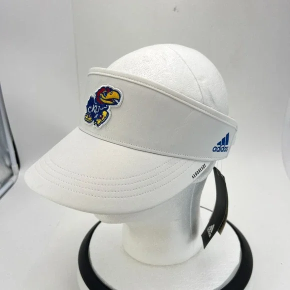 Kansas Jayhawks Adidas Aeroready Coach Sideline White OSFM Visor Hat Cap NEW - Picture 2 of 12